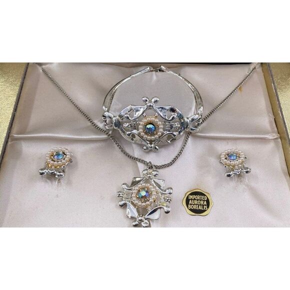 Rare Vintage Jewels By Lynette Rhinestone 3 Piece Jewelry Set In Box NECKLACE, B - Picture 2 of 6